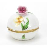 Herend, Hungarian porcelain box and cover hand painted with flowers, 7.5cm in diameter :For