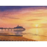 Tricia Andrews - Eastbourne Pier, watercolour, mounted, framed and glazed, 33cm x 25cm excluding the