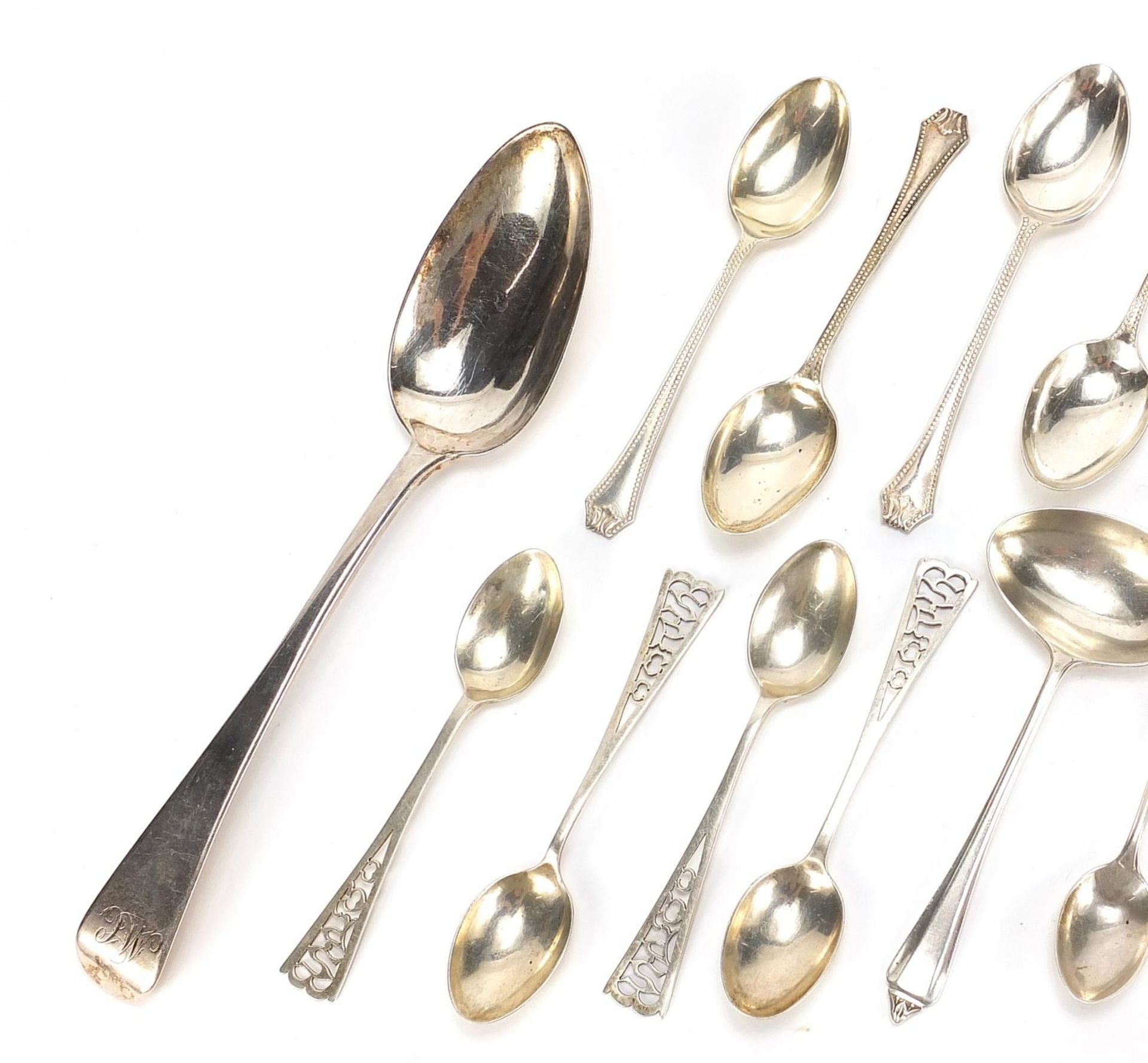 Georgian and later silver flatware including 1810 tablespoon, set of six teaspoons by Wilmot - Image 2 of 4