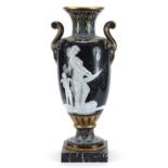 Large Minton style pate sur pate style porcelain vase with twin handles enamelled with maidens and