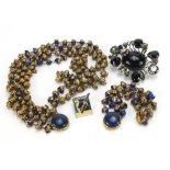 Vintage jewellery comprising Christian Dior brooch, gilt metal and lapis lazuli necklace with