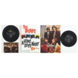 Two Beatles vinyl LP framed displays including A Hard Day's Night, the largest overall 59cm x 48.5cm