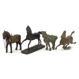 Four model horses including two Chinese archaic style examples, the largest 22cm in length :For