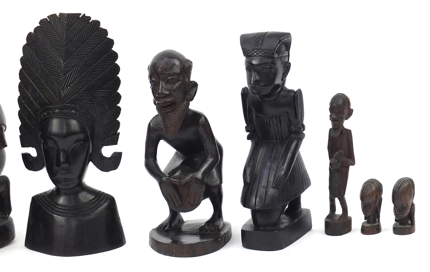 Ten African carved hardwood figures and busts including ebony examples, the largest 28.5cm high :For - Image 3 of 6