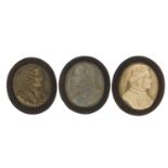 Three 19th century Grand Tour hardstone cameos of gentlemen, each 4cm high, total 49.8g :For Further