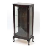 Inlaid mahogany bow front display cabinet with two glass shelves, 108cm H x 52cm W x 32.5cm D :For