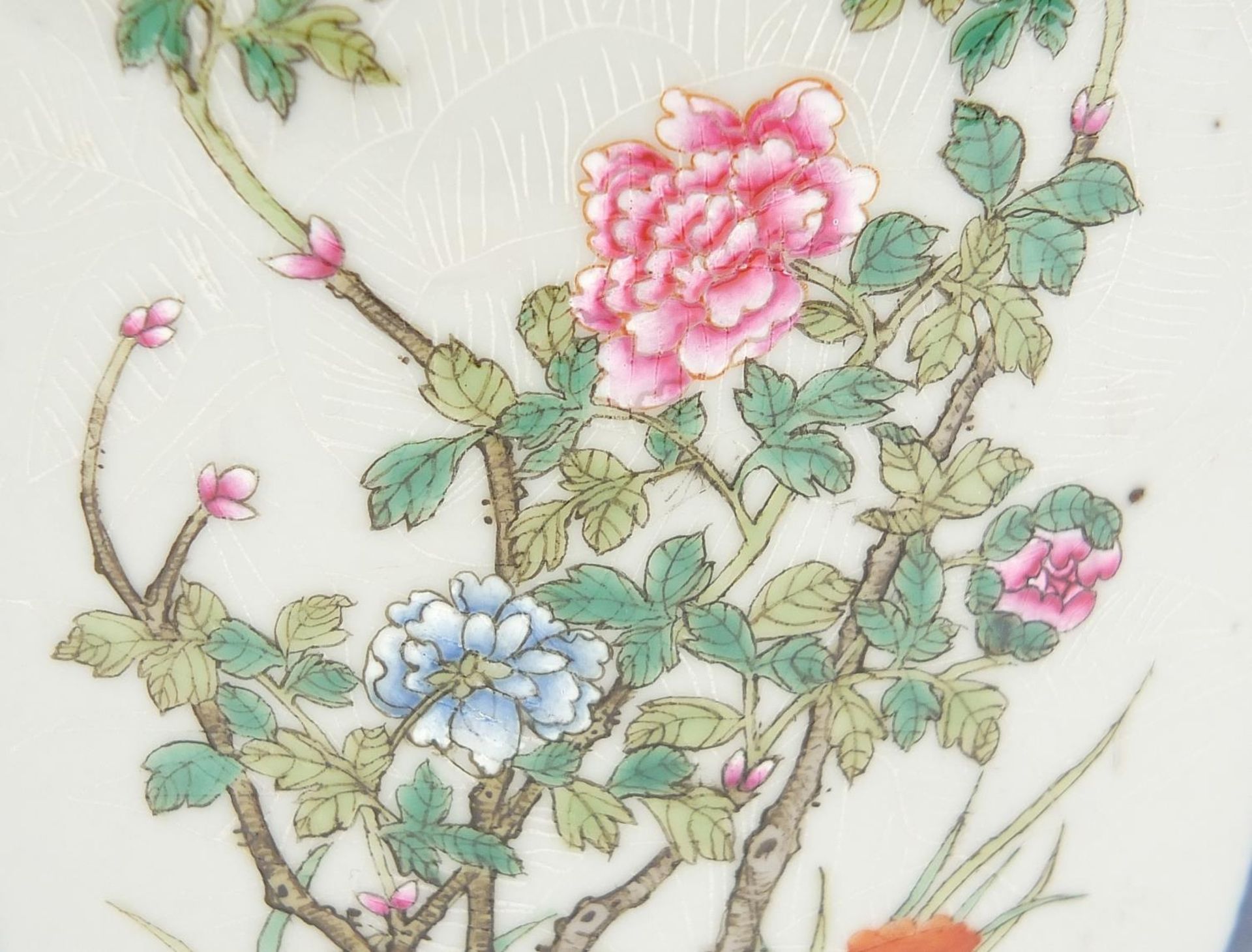 Chinese powder blue ground porcelain ginger jar hand painted in the famille rose palette with panels - Image 2 of 10