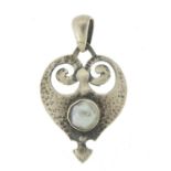 Manner of Murrle Bennett, Arts & Crafts unmarked silver and mother of pearl pendant, 3.5cm high, 2.