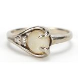 10ct white gold pearl and diamond ring, size J, 2.3g :For Further Condition Reports Please Visit Our