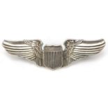 American military interest sterling silver Parachute badge, 7.5cm wide, 20.7g :For Further Condition