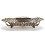 Continental silver shell shaped bowl raised on three dolphin feet, 23cm wide, 366.2g :For Further