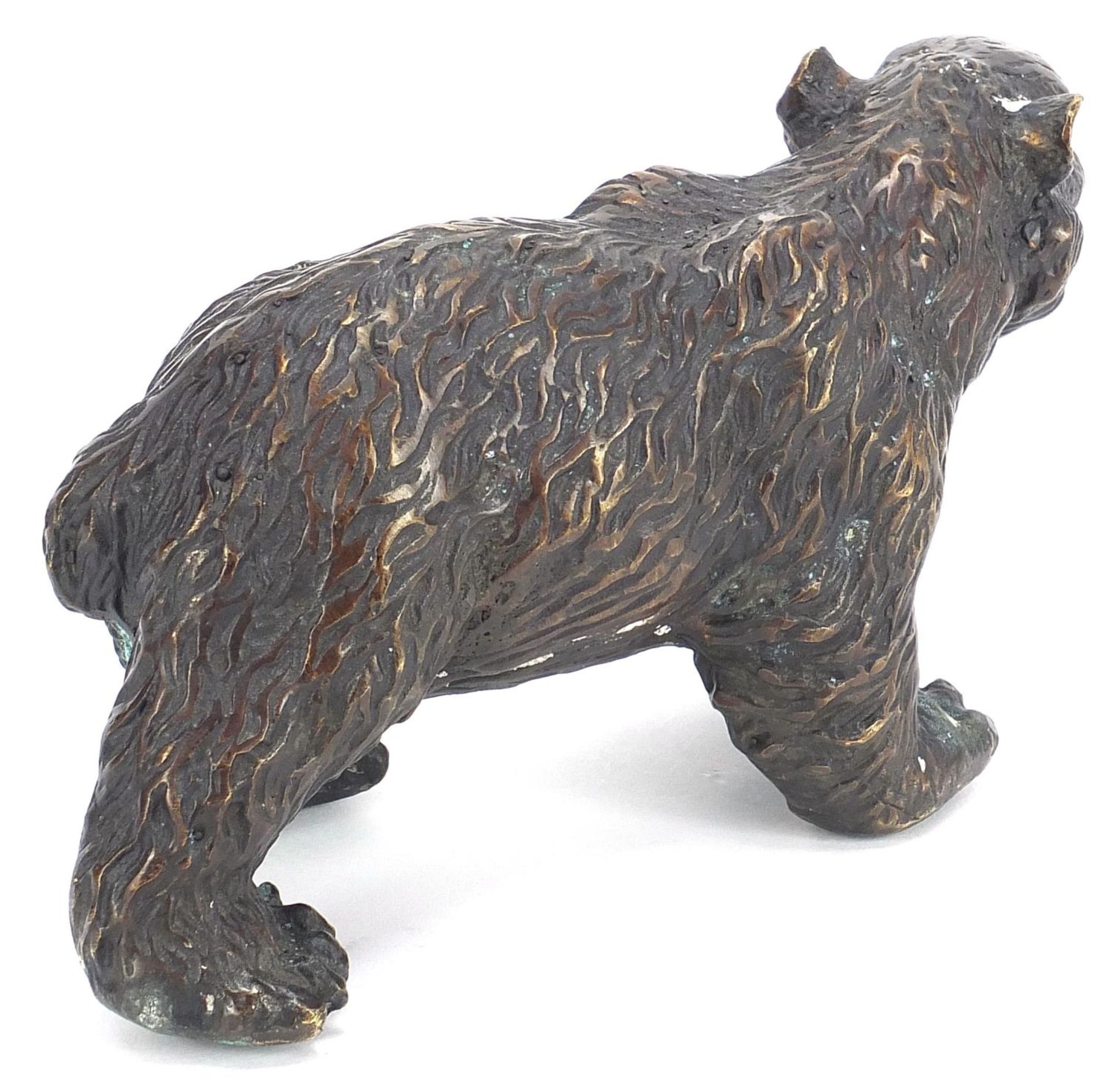 Patinated bronze bear, 15cm in length :For Further Condition Reports Please Visit Our Website, - Image 2 of 3