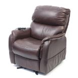 Electric brown leather reclining armchair, 102cm high