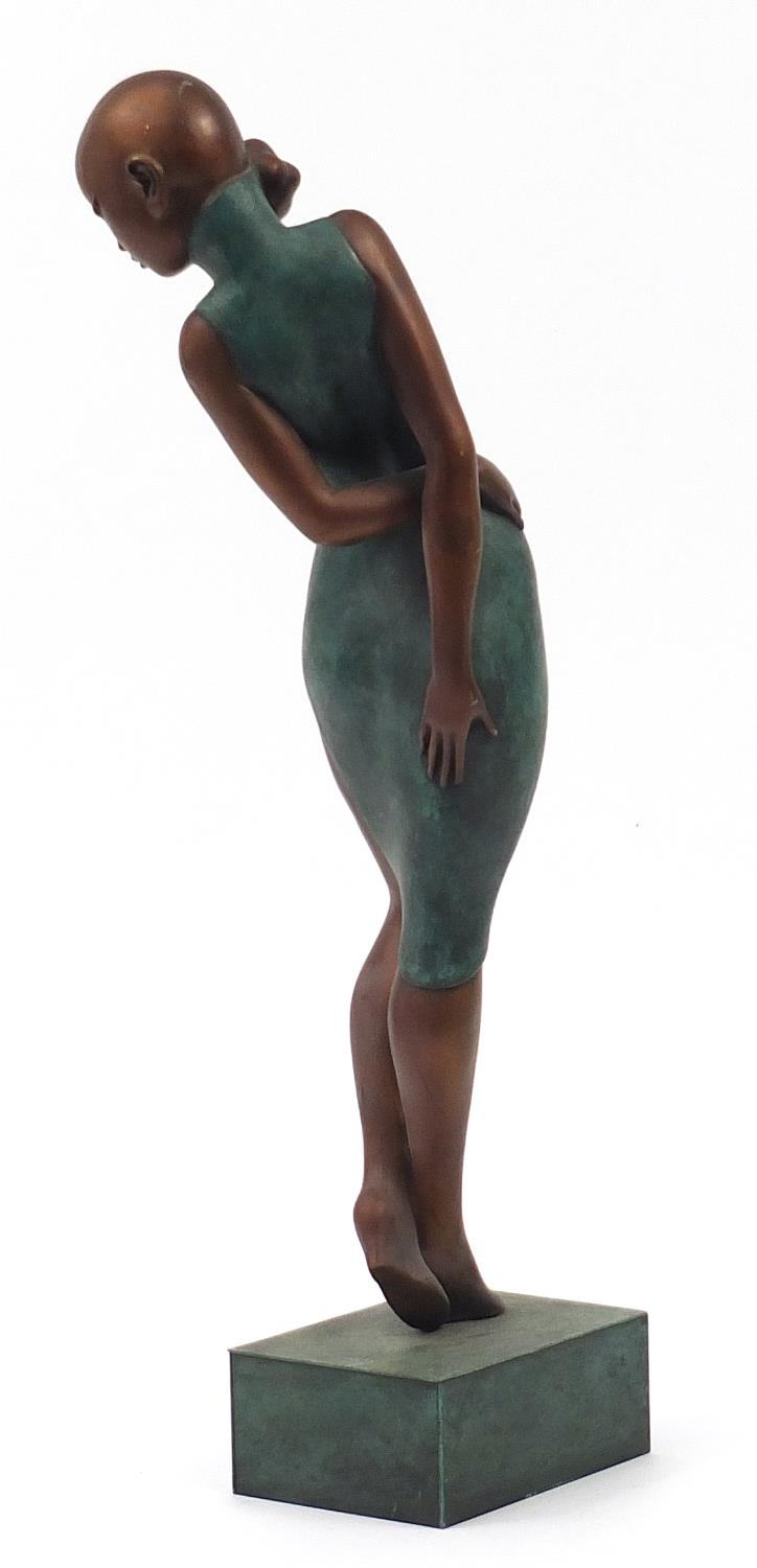 Large Mid century design patinated bronze figure of a female raised on a plinth base, 64cm high :For - Image 2 of 4