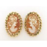 Pair of 9ct gold cameo maiden head stud earrings, 1.5cm high, 2.8g :For Further Condition Reports
