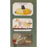 Postcards arranged in an album including greetings and Mabel Lucie Attwell :For Further Condition