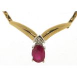 9ct gold ruby and diamond necklace, housed in a fitted box, 40cm in length, 5.5g :For Further