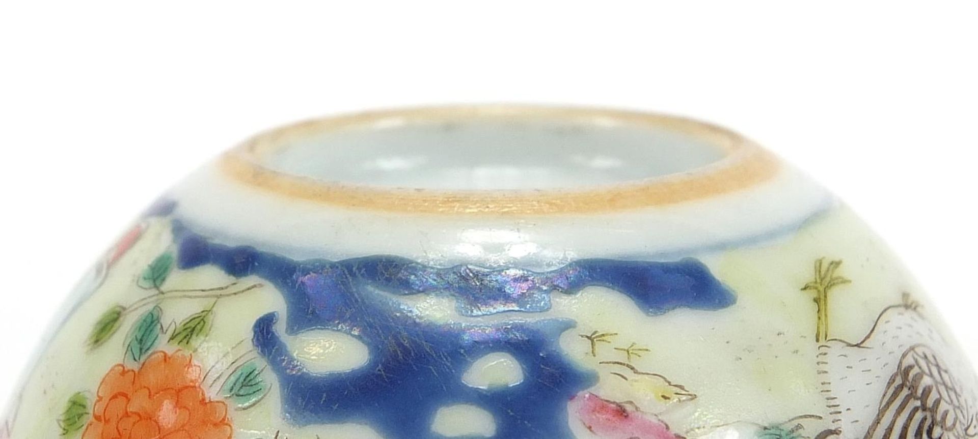 Chinese porcelain chicken cup finely hand painted in the famille rose palette, calligraphy to the - Image 8 of 8