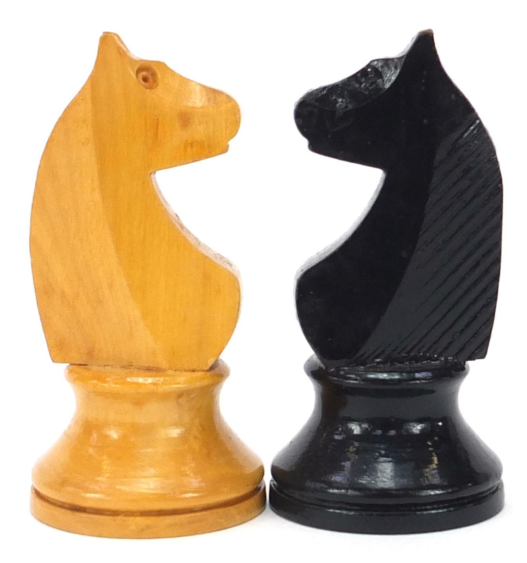 Two Boxwood and ebony design Staunton pattern chess sets with pine crate, the largest pieces each - Image 4 of 6