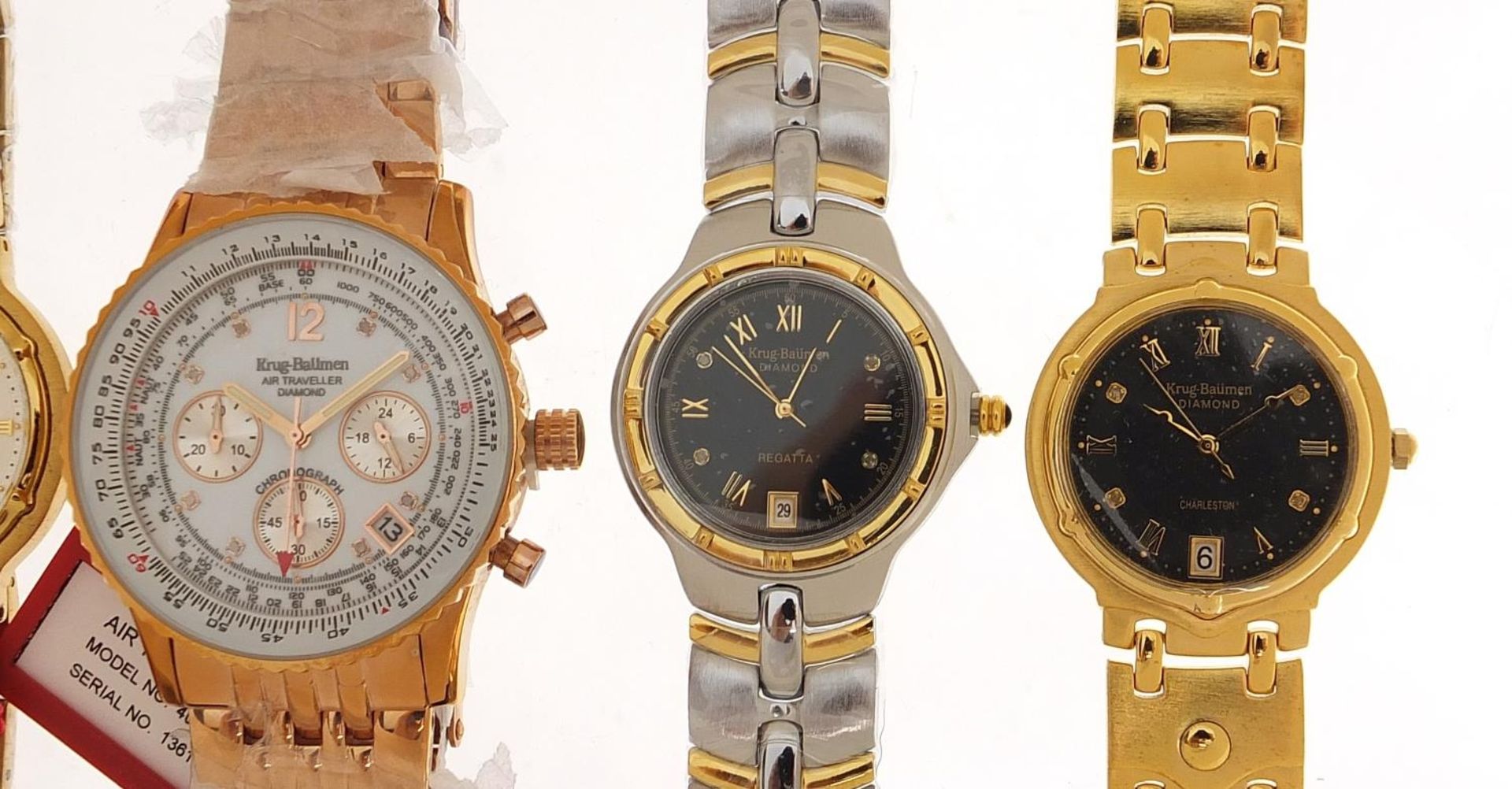 Five gentlemen's & Krug-Baumen diamond wristwatches with boxes comprising Air Traveller Diamond - Bild 3 aus 7