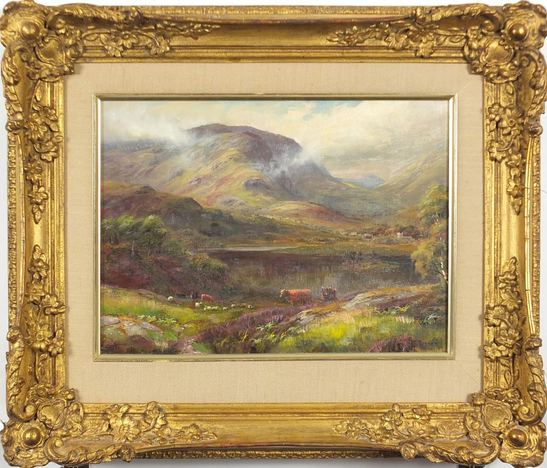William Lakin Turner - Highland scene with sheep and cattle, oil on canvas, Stacy-Marks label verso, - Image 2 of 5