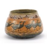 Florence Barlow for Royal Doulton, stoneware jardinière incised with continuous band of geese,