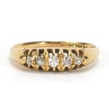 18ct gold diamond five stone ring, hallmarked Birmingham 1919, size L, 2.6g :For Further Condition