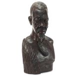 Large African carved wood bust of a tribesman, 51.5cm high :For Further Condition Reports Please