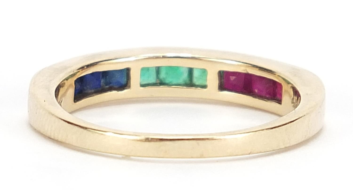 9ct gold sapphire, emerald and ruby half eternity ring, size N, 2.4g :For Further Condition - Image 3 of 5