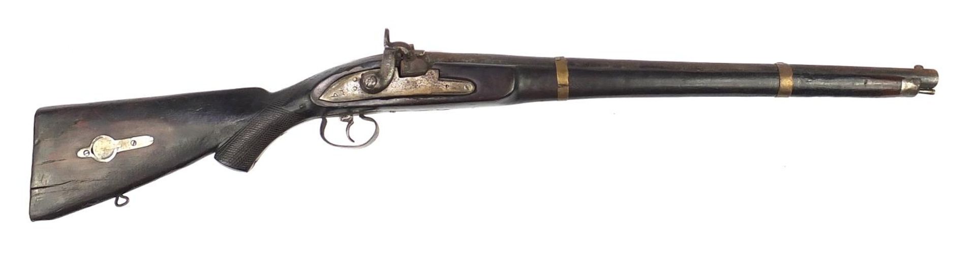 19th century two band percussion cap rifle impressed Tower to the plate, 103cm in length :For - Image 5 of 7