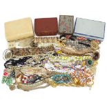Vintage and later costume jewellery including bead necklaces and brooches :For Further Condition