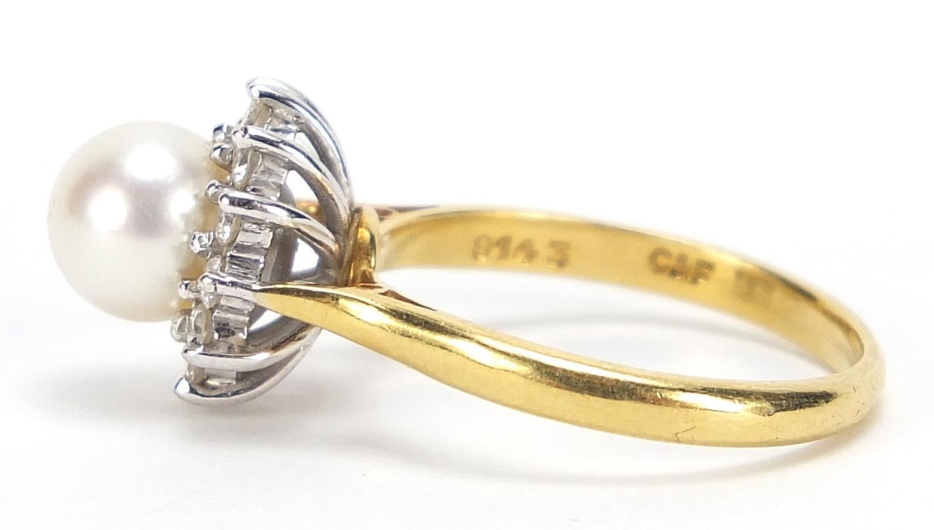 18ct gold pearl and diamond ring, size M, 4.4g :For Further Condition Reports Please Visit Our - Image 2 of 6
