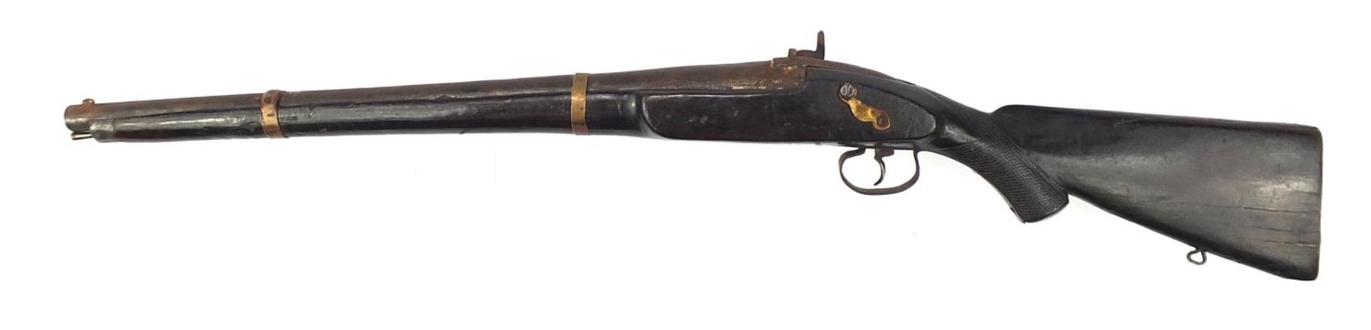 19th century two band percussion cap rifle impressed Tower to the plate, 103cm in length :For