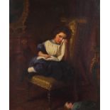 Attributed to James Sant - Girl crying in an interior, late 19th century oil on canvas, mounted