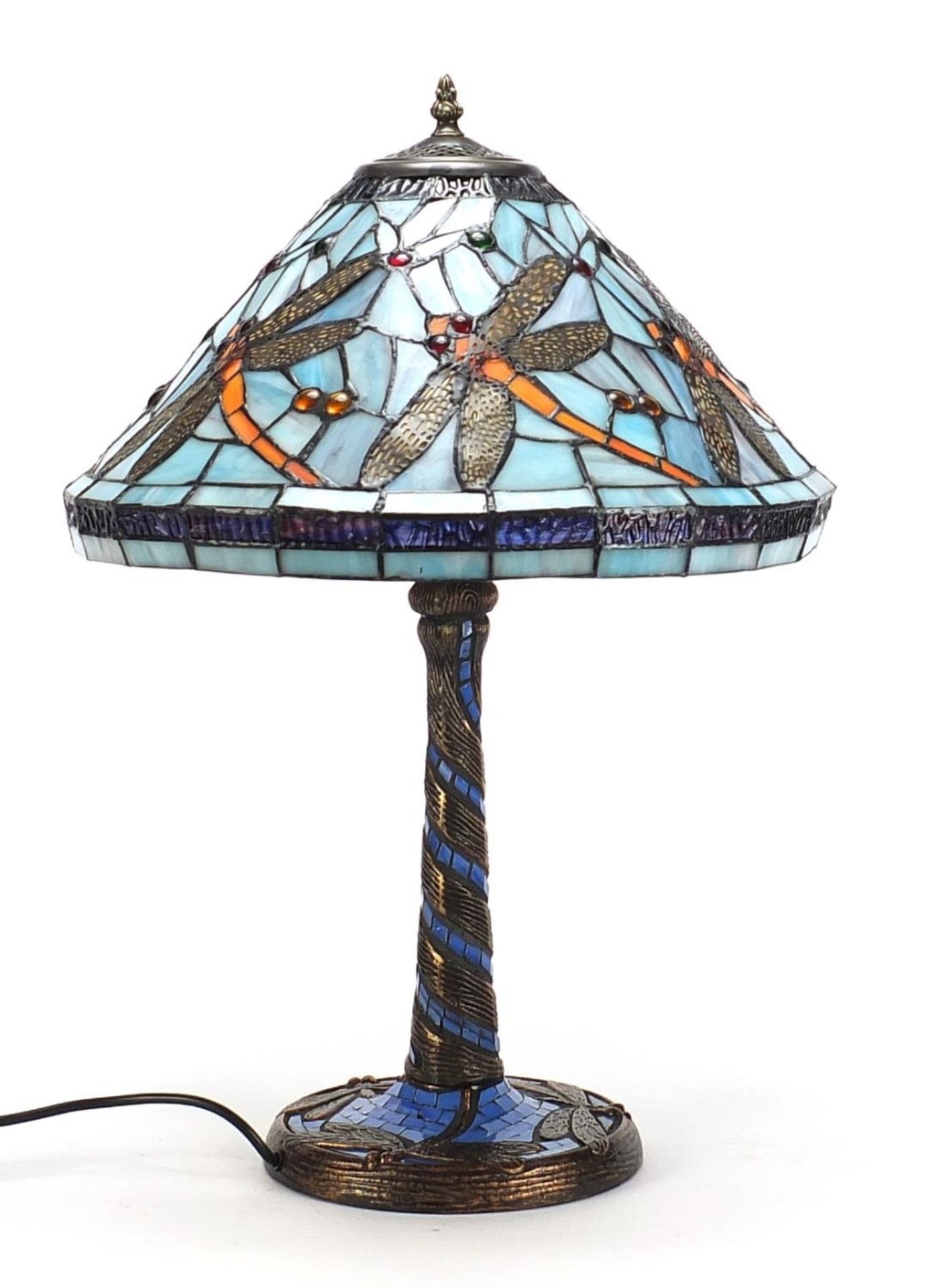 Bronzed Tiffany design table lamp with shade decorated with dragonflies, 58cm high :For Further - Image 3 of 3