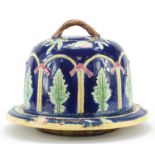 Victorian Majolica cheese dome on stand, 31cm in diameter :For Further Condition Reports Please