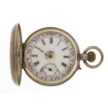 Ladies 800 silver full hunter pocket watch with painted enamel dial, 46mm in diameter :For Further