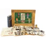 British military World War II militaria including a framed four medal group with dress medals,