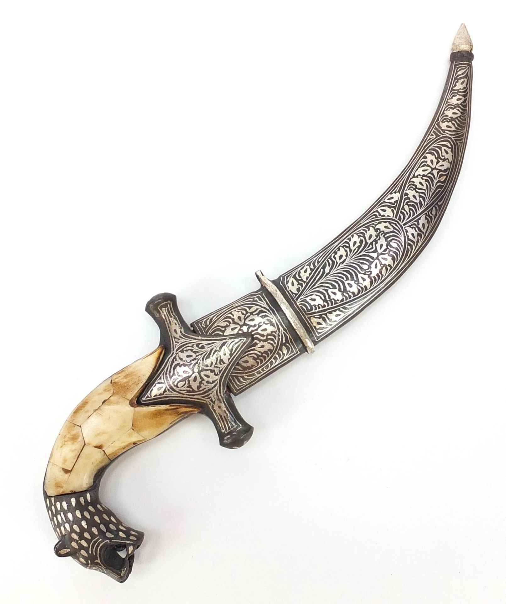 Indian Bidri ware dagger with bone handle, 30cm in length :For Further Condition Reports Please - Image 4 of 5