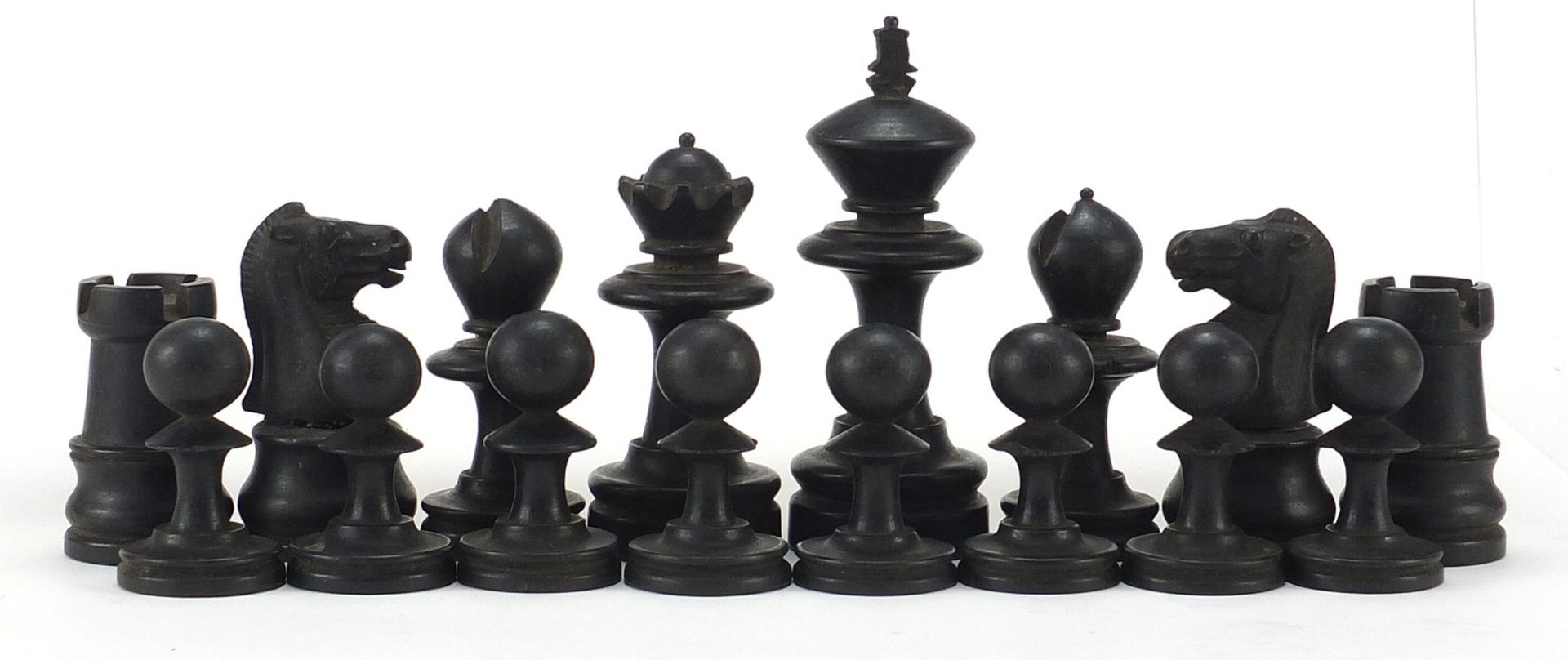Antique boxwood and ebony chess set, the largest pieces each 9cm high :For Further Condition Reports - Image 3 of 6