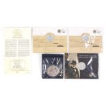 Three United Kingdom twenty pound silver coins and a 2014 Britannia two pound coin :For Further