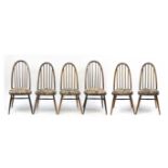 Set of six Ercol elm stick back dining chairs, 100cm high