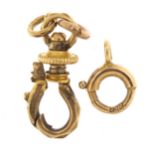 Two 9ct gold jewellery clasps, the largest 1.5cm in length, total 0.8g :For Further Condition