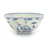 Chinese blue and white porcelain bowl hand painted with blossoming flowers, 14.5cm in diameter :