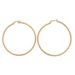 Large pair of 9ct gold gypsy hoop earrings, 5cm in diameter, 2.9g :For Further Condition Reports