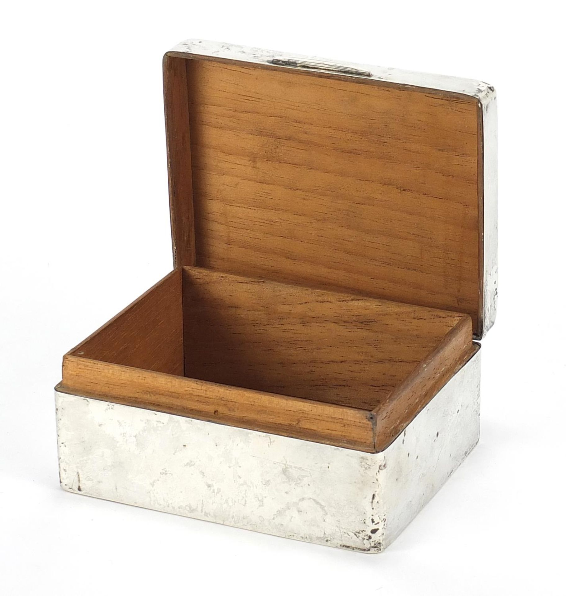 William Neale, George V rectangular silver cigarette box, the hinged lid with engine turned - Image 2 of 5