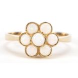 9ct gold opal flower head ring, size O, 2.0g :For Further Condition Reports Please Visit Our