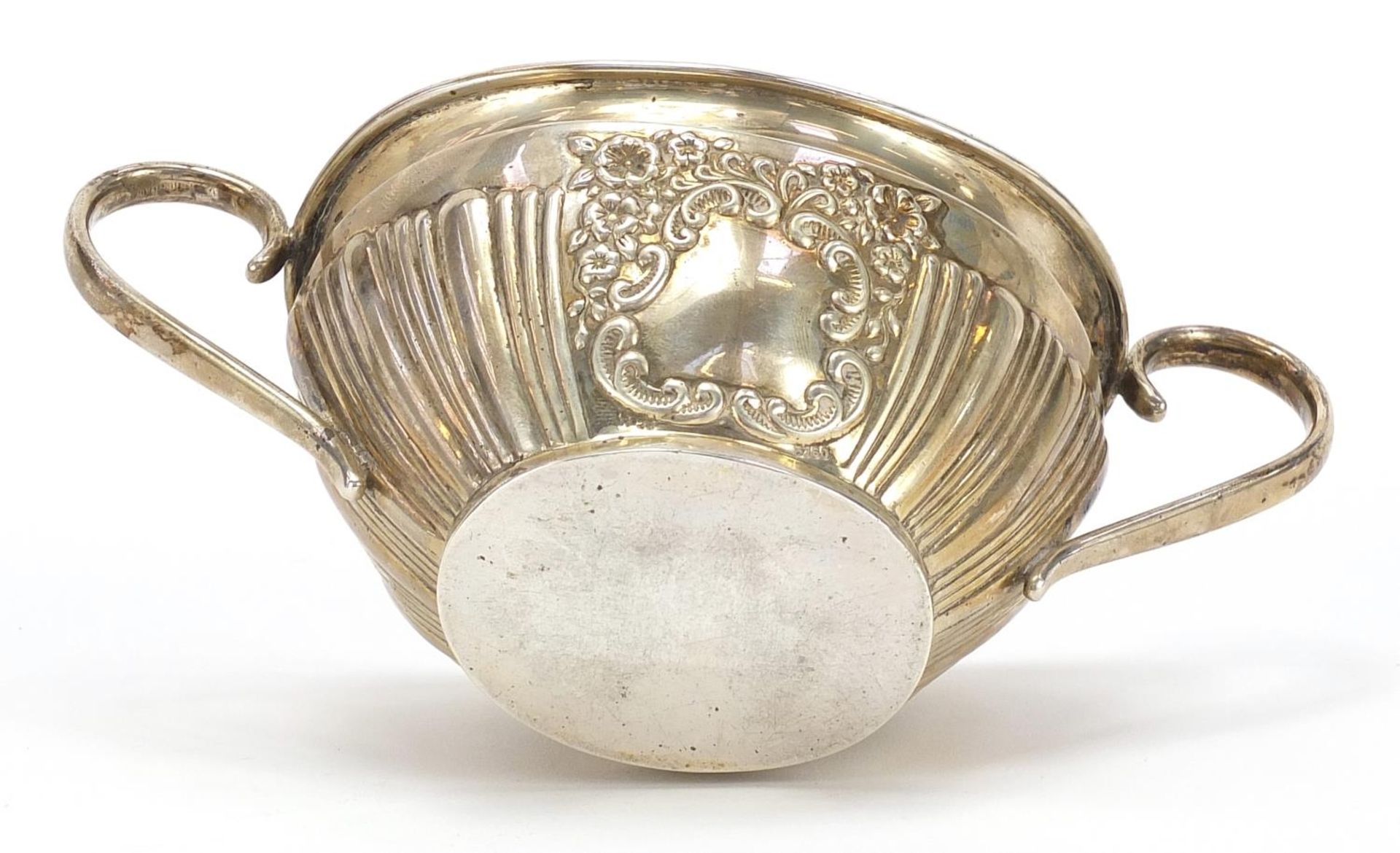 Joseph Gloster Ltd, Victorian silver sugar bowl with demi fluted body, blank cartouche and twin - Image 4 of 4