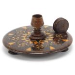 Victorian rosewood Tunbridge Ware Wee Willy Winkie candlestick, 7.5cm in diameter :For Further
