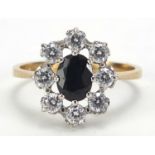 9ct gold sapphire and cubic zirconia ring, size N, 2.3g :For Further Condition Reports Please